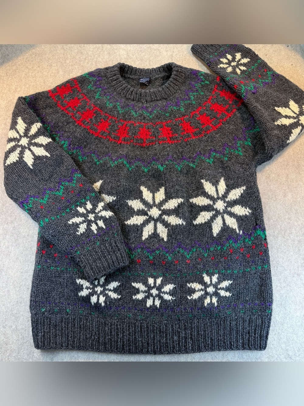 Vintage 1980’s 100% Shetland Wool Charcoal Crewneck Fair Isle Sweater Men’s Sz L